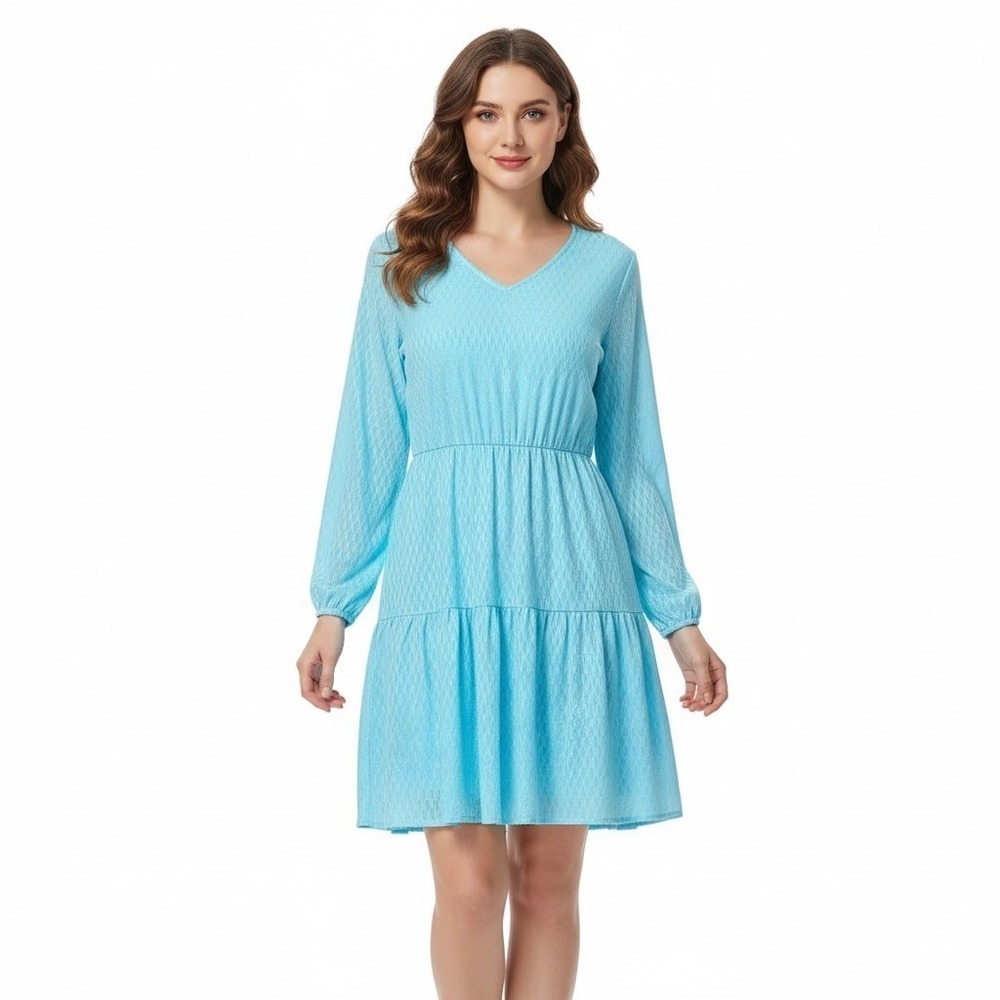 New Altar'd State Womens Size Medium Tiered Ruffle Dress Blue Boho Chic Spring